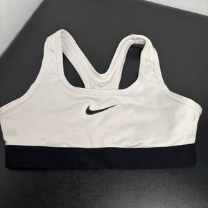Girls Nike Dri-Fit Sports Bra Size Small White Black Athletic Gym Racerback